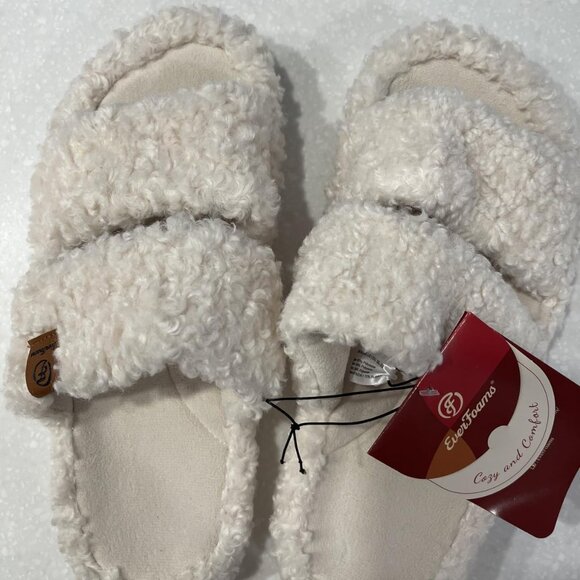 Women's Vanilla-Ice Fuzzy Open-toe Slippers Soft Comfy Foam Indoor House Shoes - Picture 2 of 10